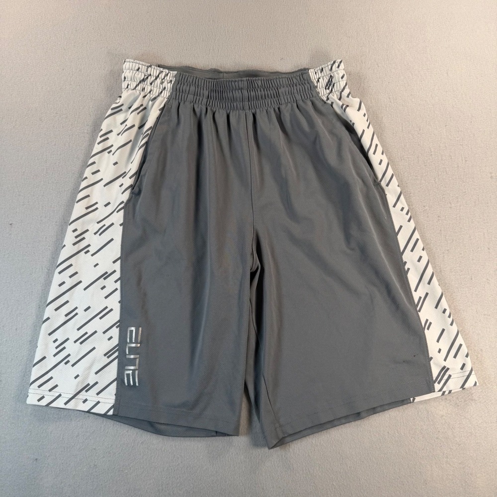Nike Elite Dri-FIT Mens VTG  Basketball Shorts Gray White Pattern Size Large